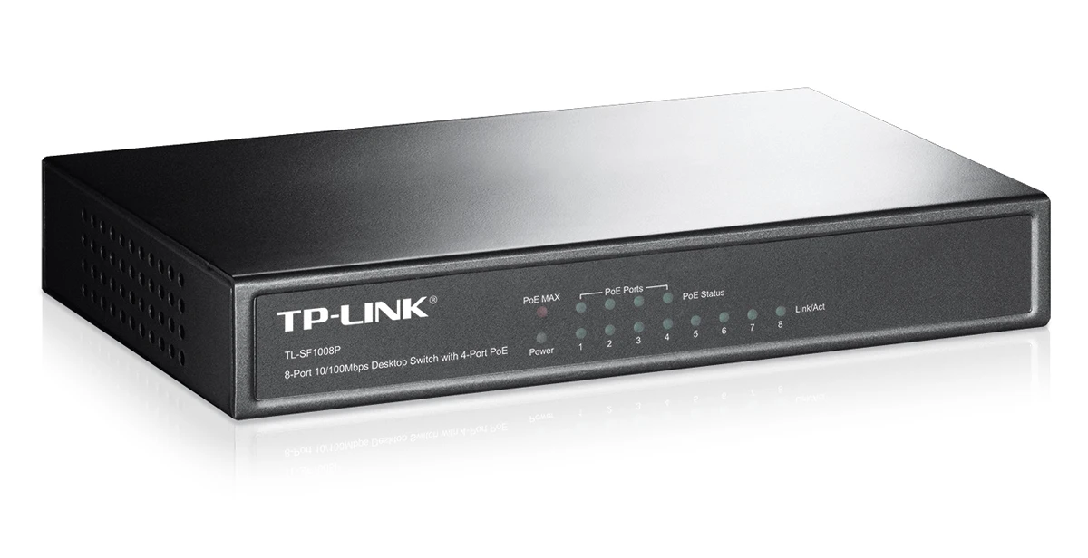 Šakotuvas TP-LINK 8 prievadų PoE jungiklis 4 PoE prievadai