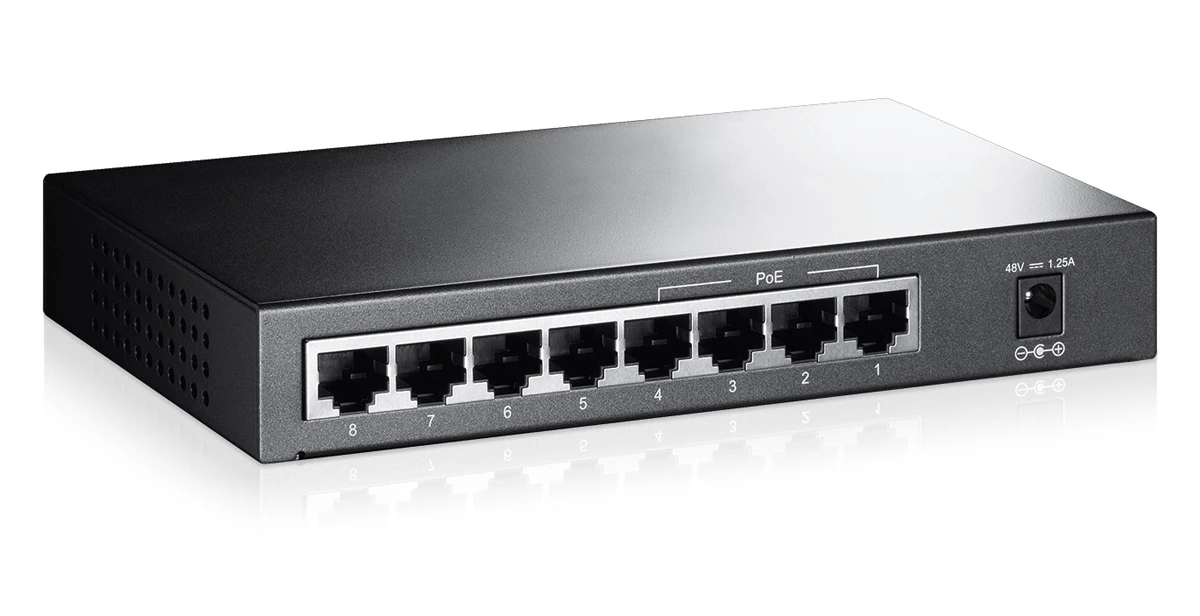 Šakotuvas TP-LINK 8 prievadų PoE jungiklis 4 PoE prievadai