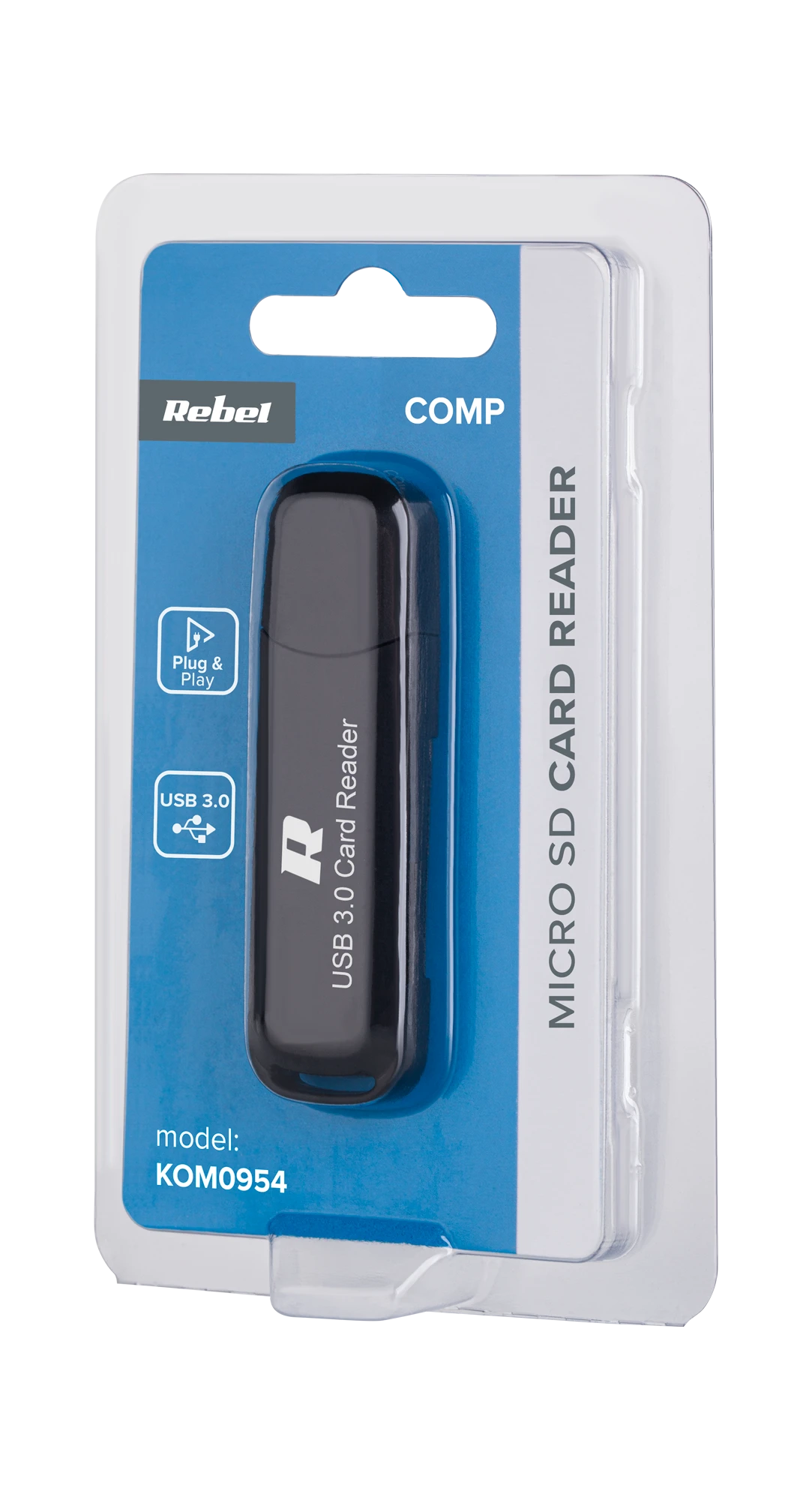 Rebel USB 3.0 kortelių skaitytuvas pakuotėje