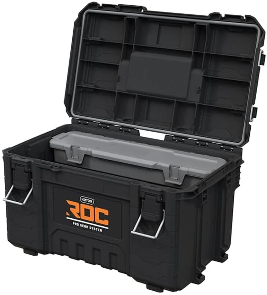 Įrankių dėžė Keter ROC Pro Gear 2.0, keliamoji galia 54 kg, su Pro Mount laikikliais, su organizatoriumi, galima pakabinti