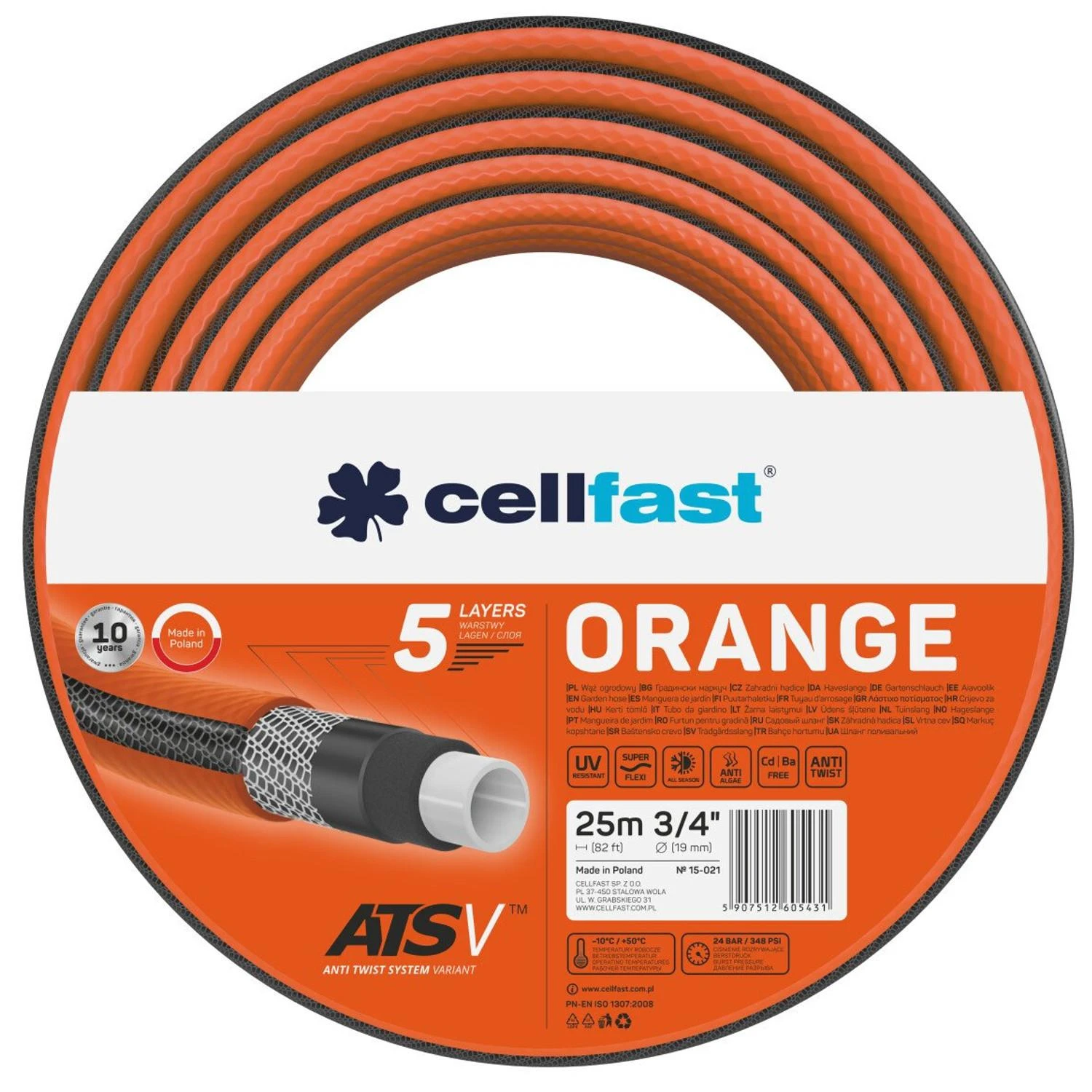 Cellfast Oranžinis C. ŽARNA ORANŽINĖ 3/4 "25m
