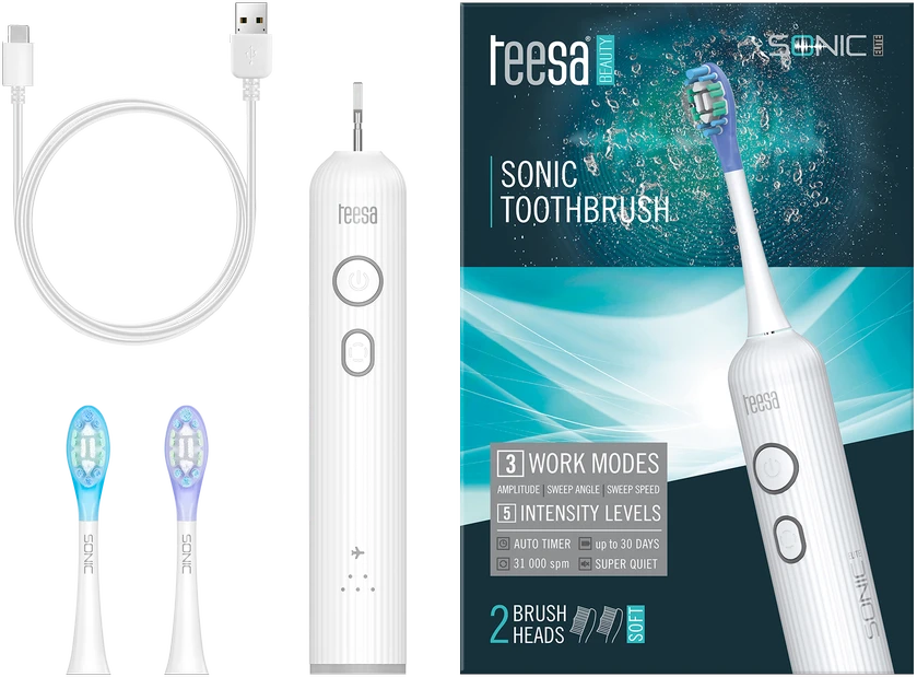 Teesa Sonic Elite baltas sonic dantų šepetėlis