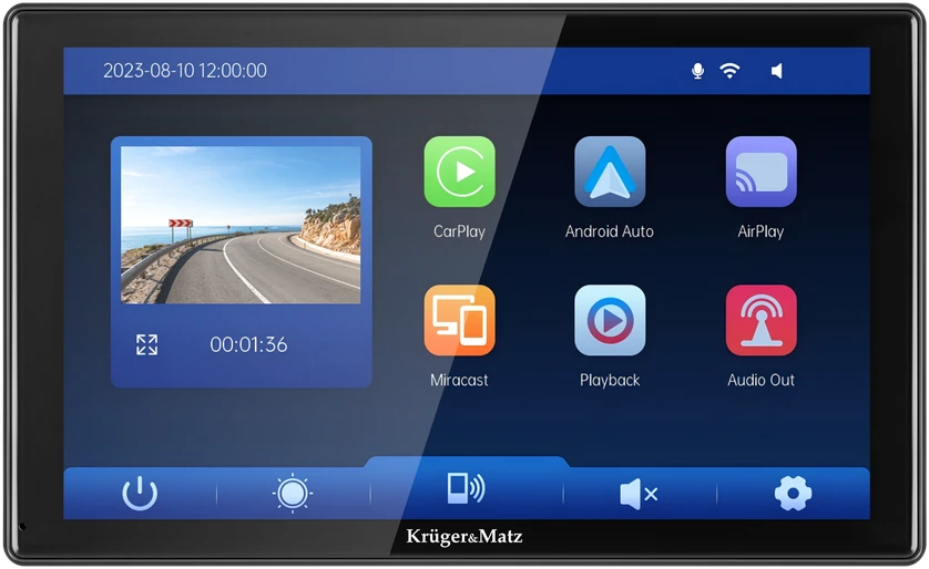 Automagnetola 9" multimedijos stotelė su Android Auto, Apple Carplay, DVR ir galinio vaizdo kamera Kruger & Matz
