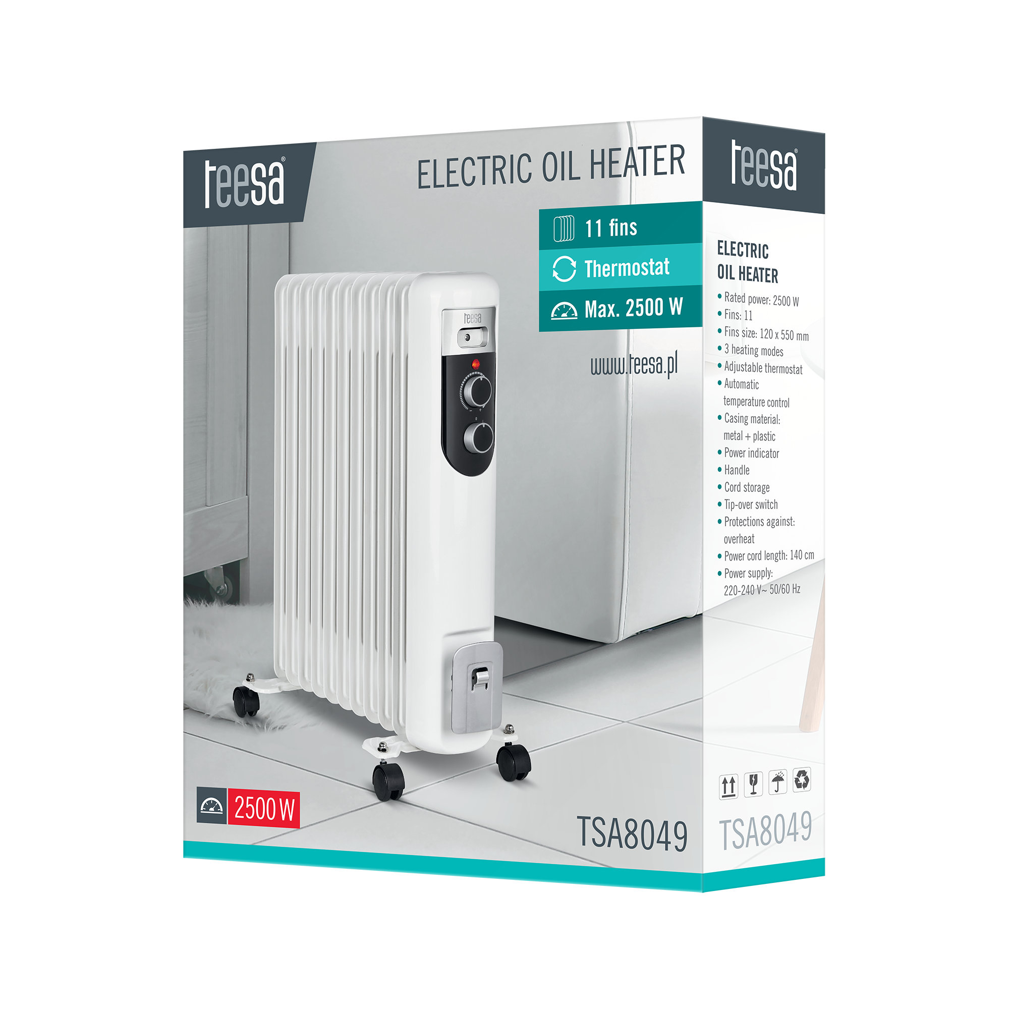 Alyvos radiatorius Teesa 2500 W, 11 briaunų