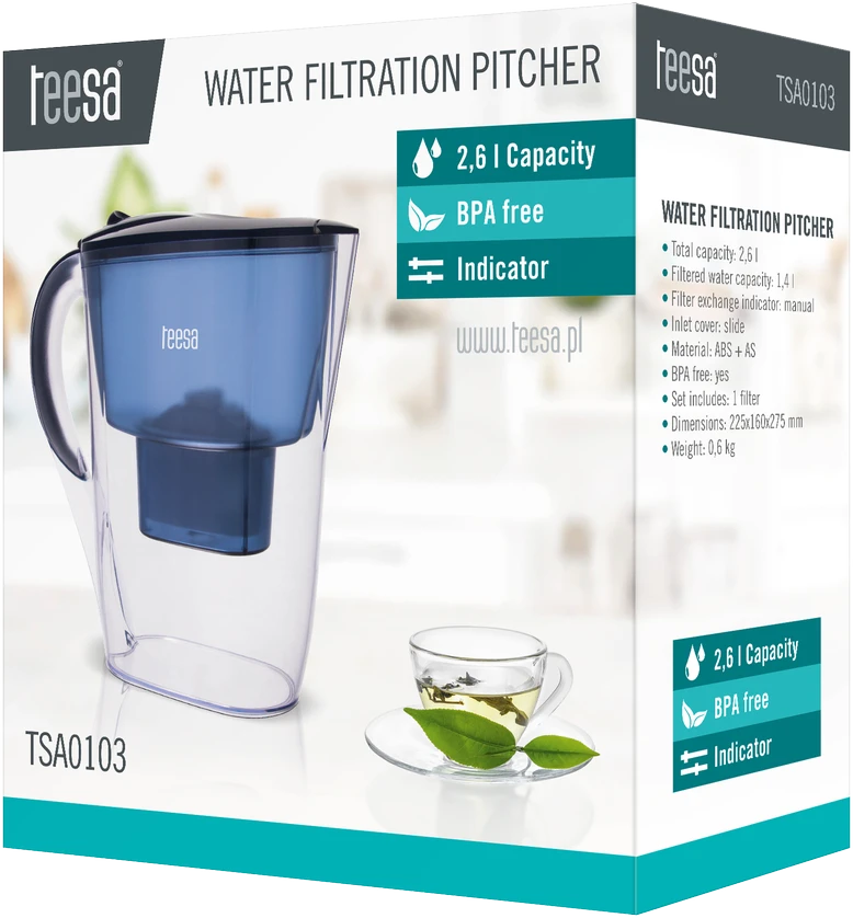 Teesa Filtro ąsotis 2.6 L mėlynas