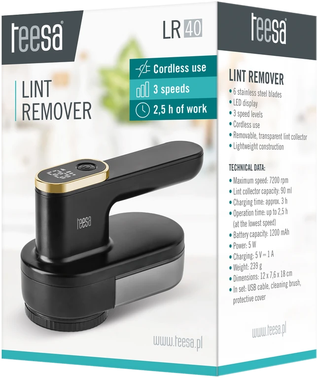 Kruger & Matz Teesa LR40 belaidis drabužių skustuvas, LED, 3 greičiai, 6 peiliai
