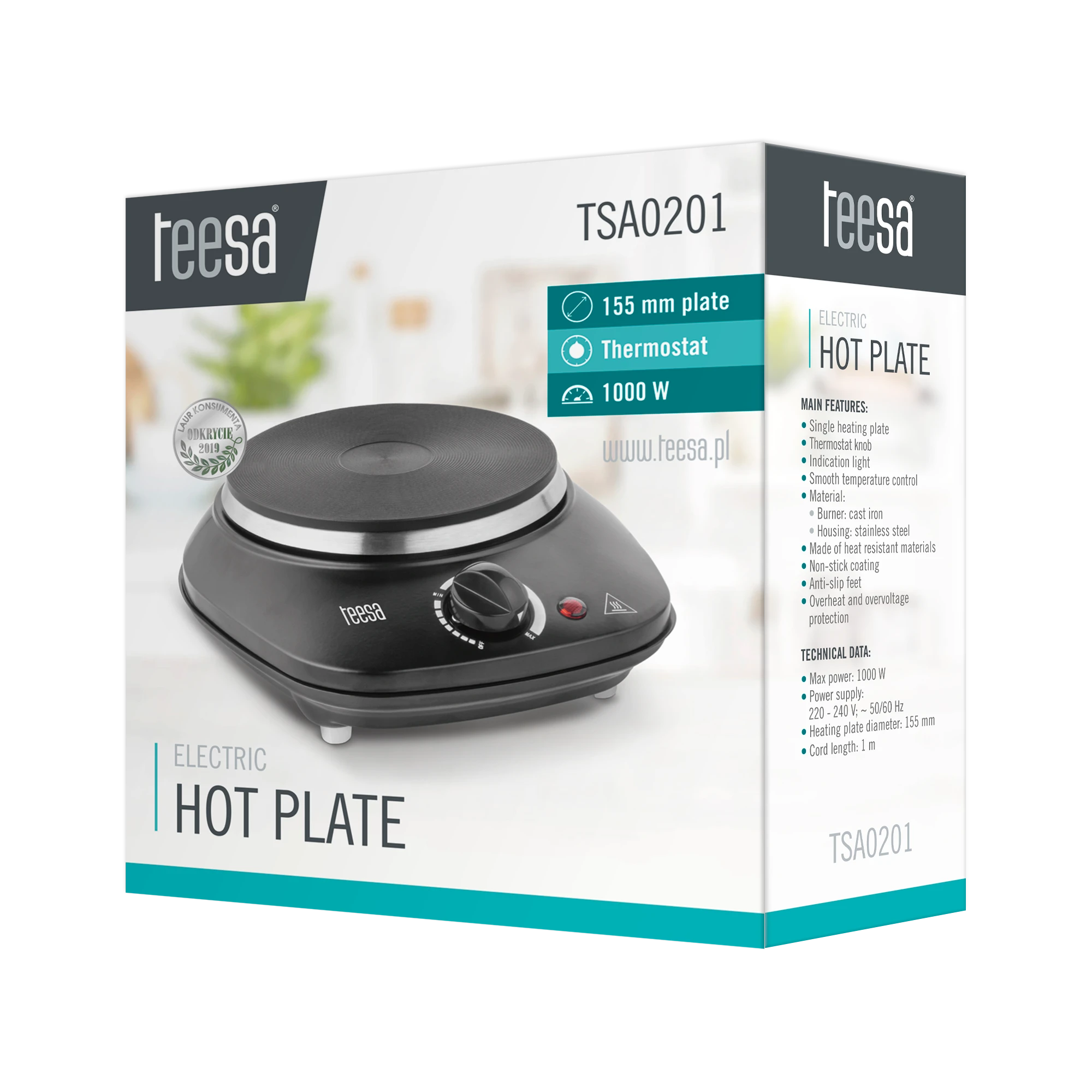 Kaitlentė Teesa TSA0201, 1000 W, juoda