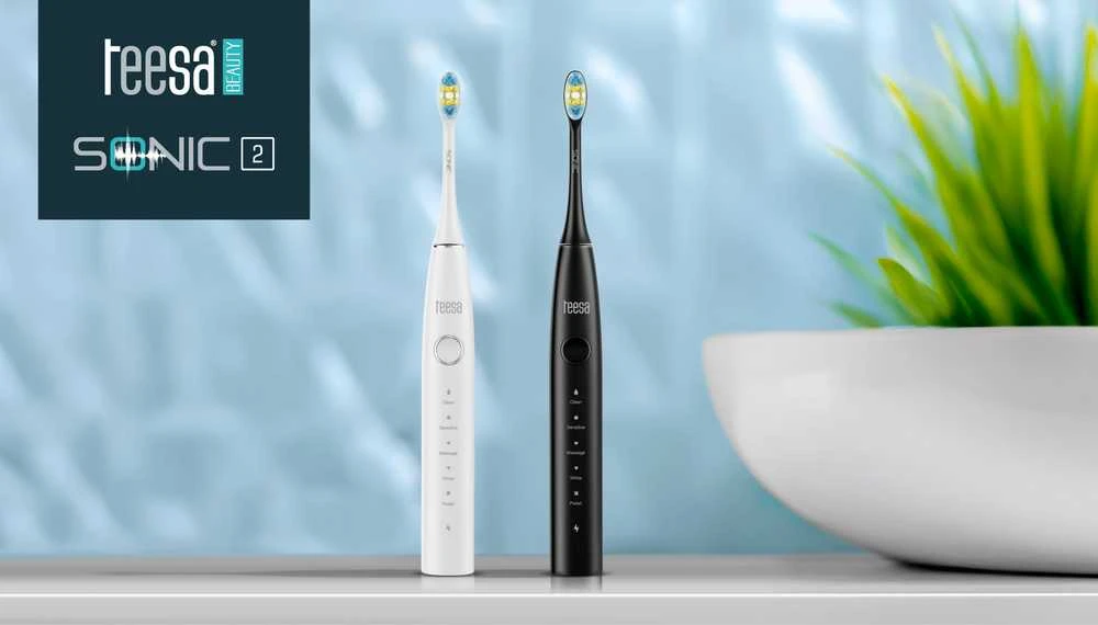 Sonic dantų šepetėlis TEESA SONIC 2 baltas, 5 veikimo režimai, kelioninis dėklas, USB C tipo jungtis