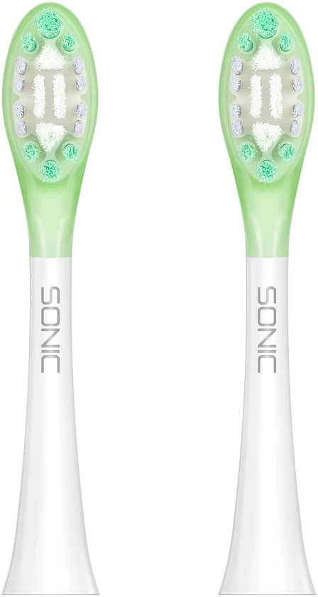 Dvi šviesiai žalios Teesa Sonic dantų šepetėlių galvutės