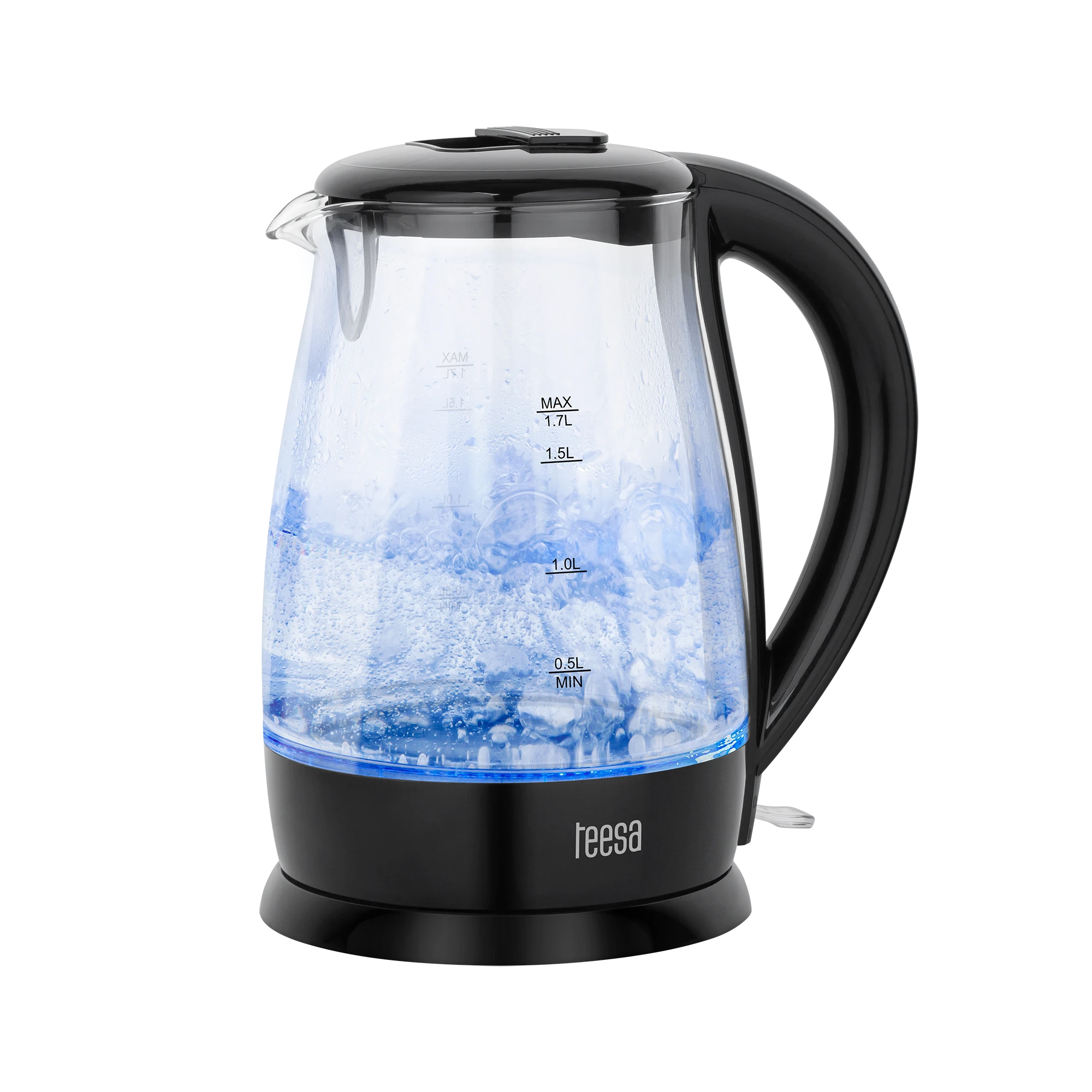 TEESA elektrinis virdulys, stiklinis, 2200 W, juodas, 1.7 L
