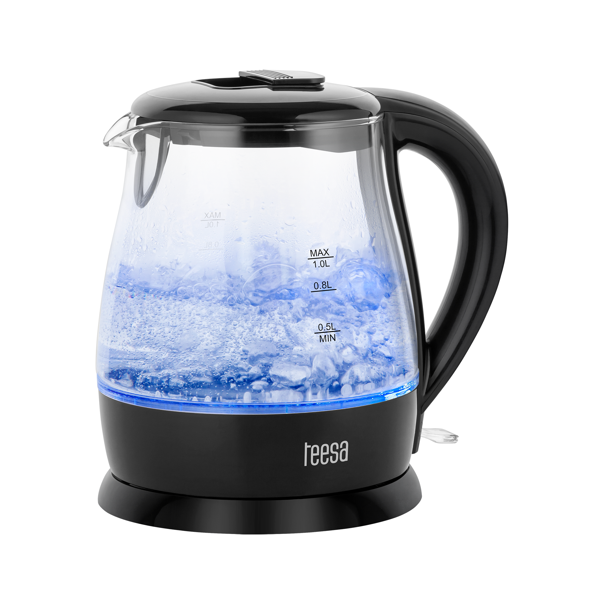 TEESA elektrinis virdulys, stiklas, 1650 W, juodas, 1 L