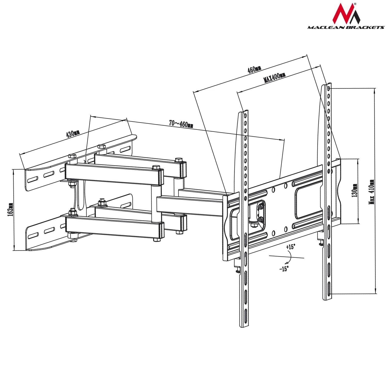 MACLEAN MC-760 Maclean MC-760 Sieninis laikiklis televizoriui arba monitoriui 26-55 30kg max vesa 400x400