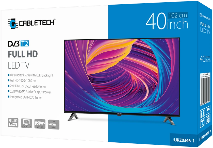 Televizorius „Cabletech“ 40 colių FHD DVB-T2 H.265 HEVC televizorius