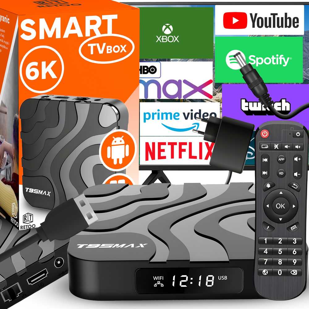 Televizorius Smart Išmanusis televizoriaus priedėlis „Android 9“ 64 bitų 6k „WiFi 802.11n HDR“ + nuotolinio valdymo pultas, LAN įvestis – E128