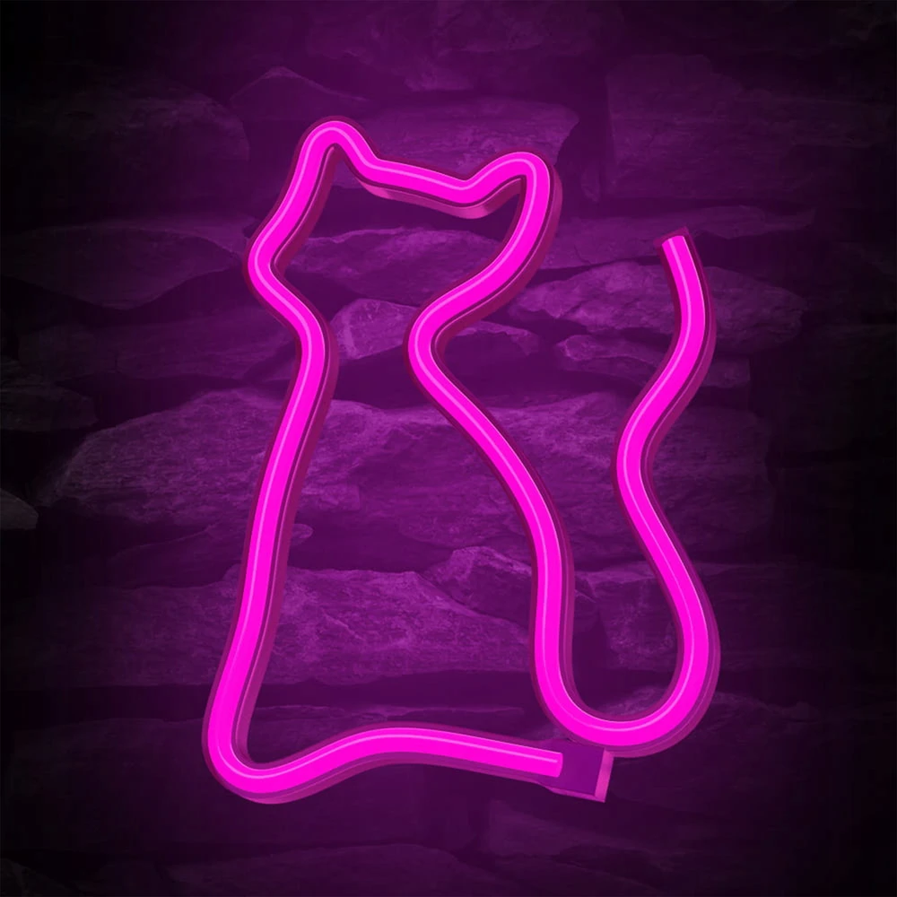 Sieninis šviestuvas TelForceone Neoninė LED lemputė CAT rožinė Bat + USB FLNE04 Forever Light