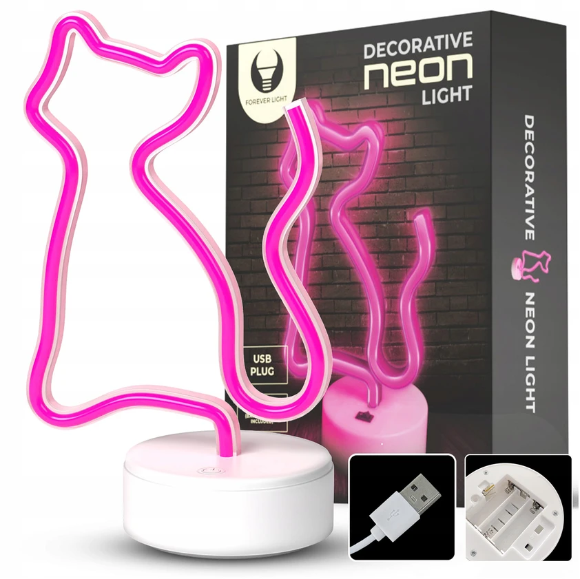 TelForceone Neoninė LED lemputė su stovu CAT rožinė FSNE02 Forever Light