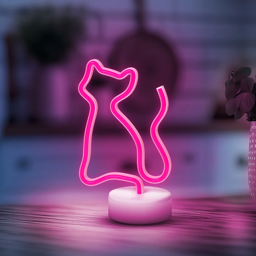 TelForceone Neoninė LED lemputė su stovu CAT rožinė FSNE02 Forever Light