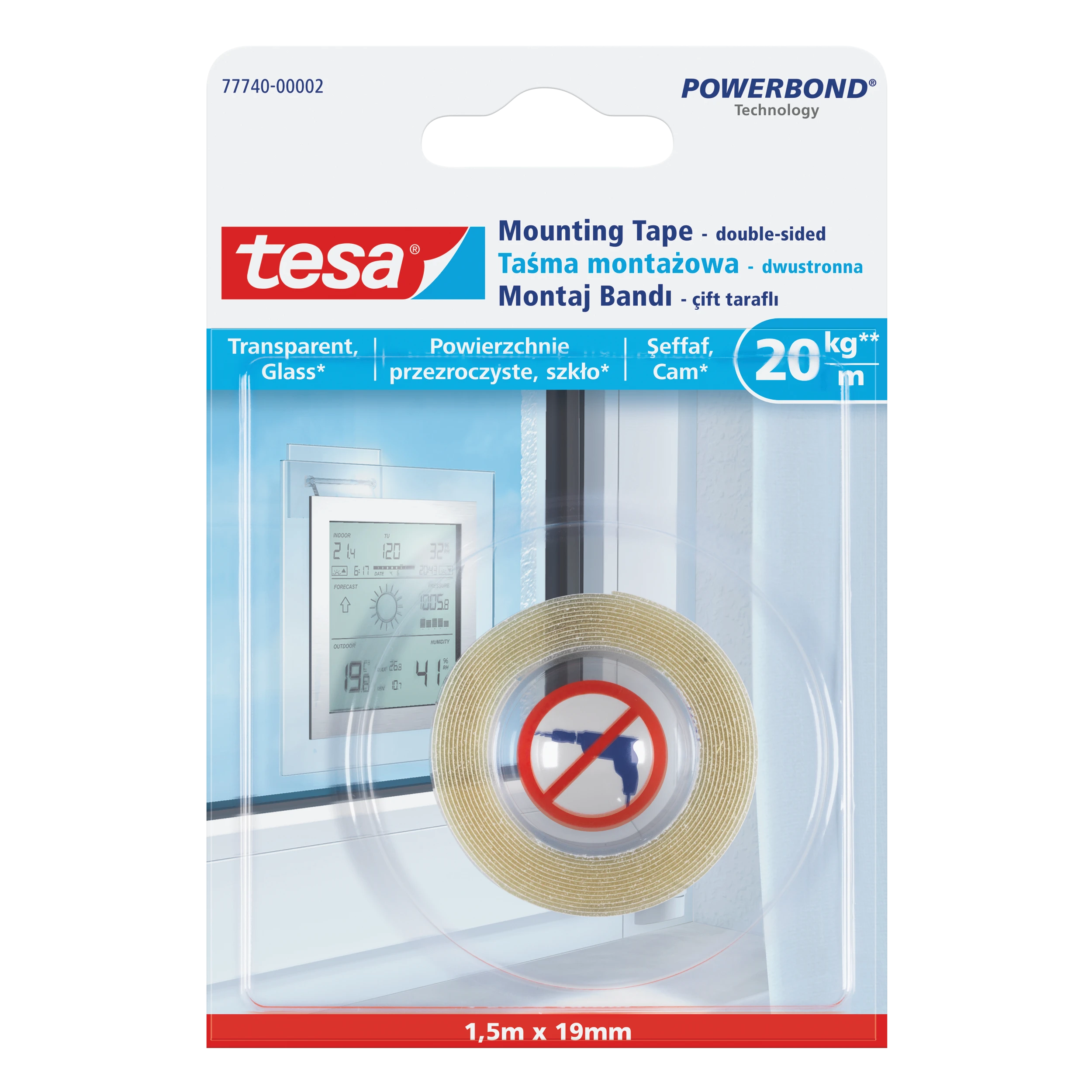 Tesa Taśma Tvirtinimo juosta 1,5 m: 19 mm skaidri (77740-00007-00)