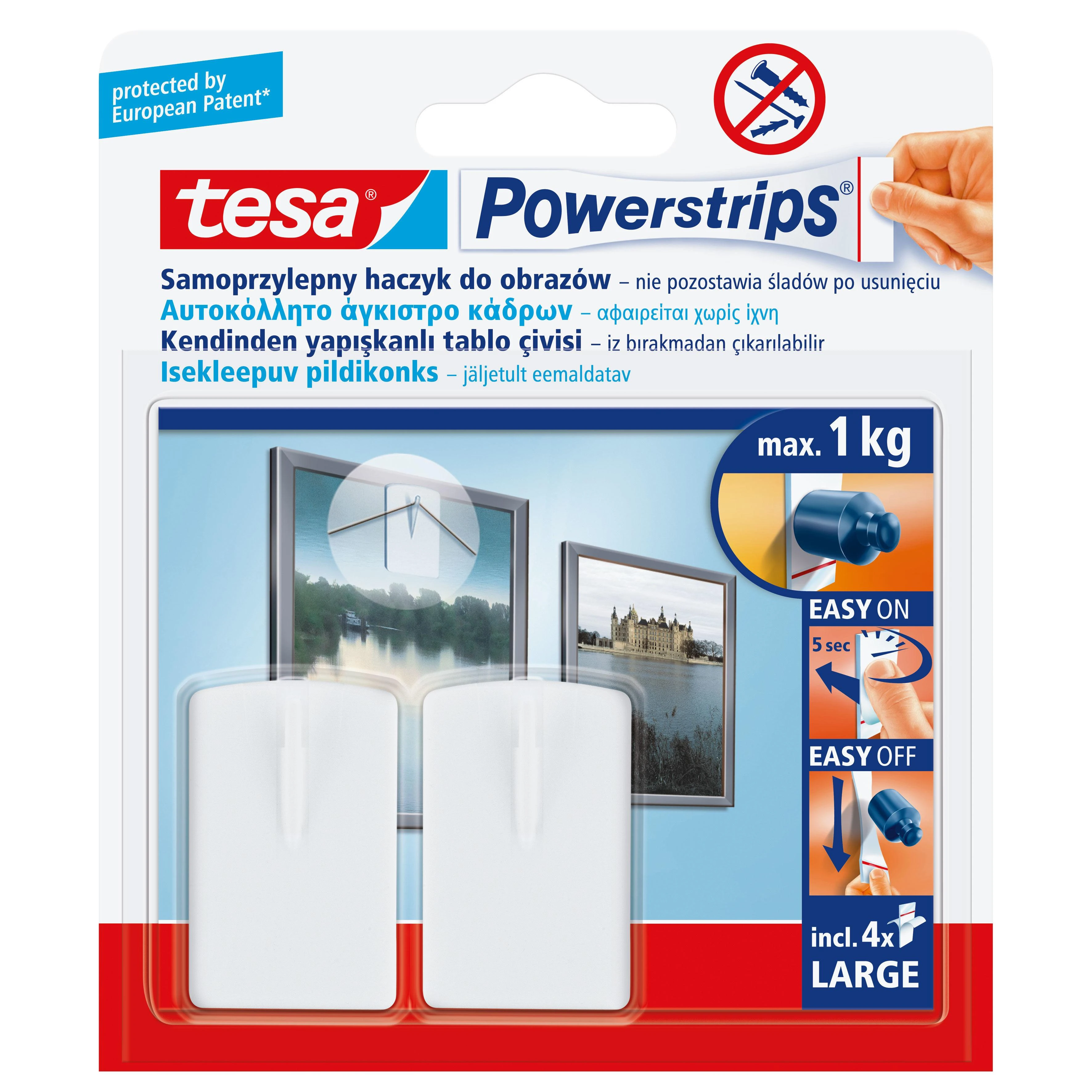 Tesa Haczyki „Powerstrips“ lipnūs kabliukai paveikslams, 2 vnt., balti