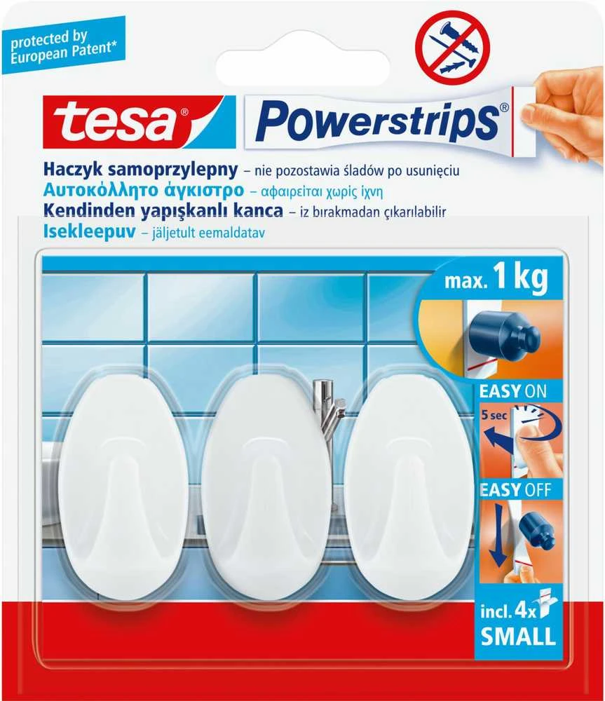Tesa Kabliukai OVALE, mini, balti, 3 vnt.
