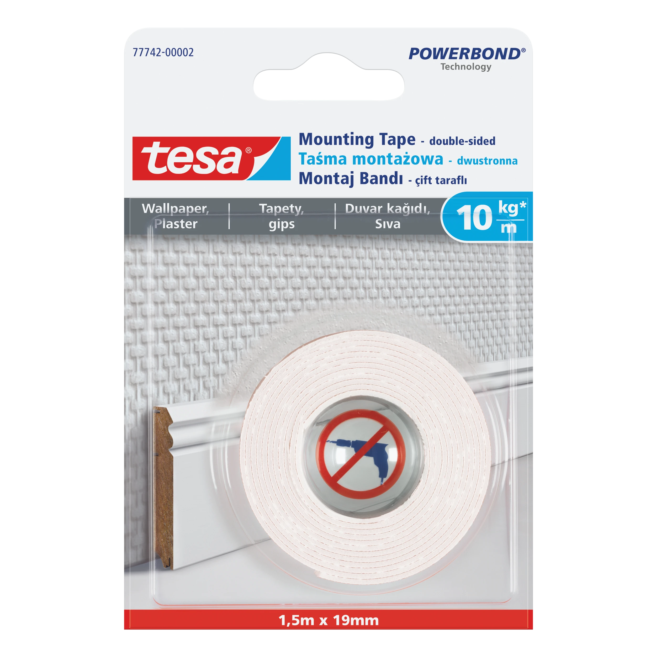 Tesa Taśma Tvirtinimo juosta tapetams 1,5 m: 19 mm (77742-00007)