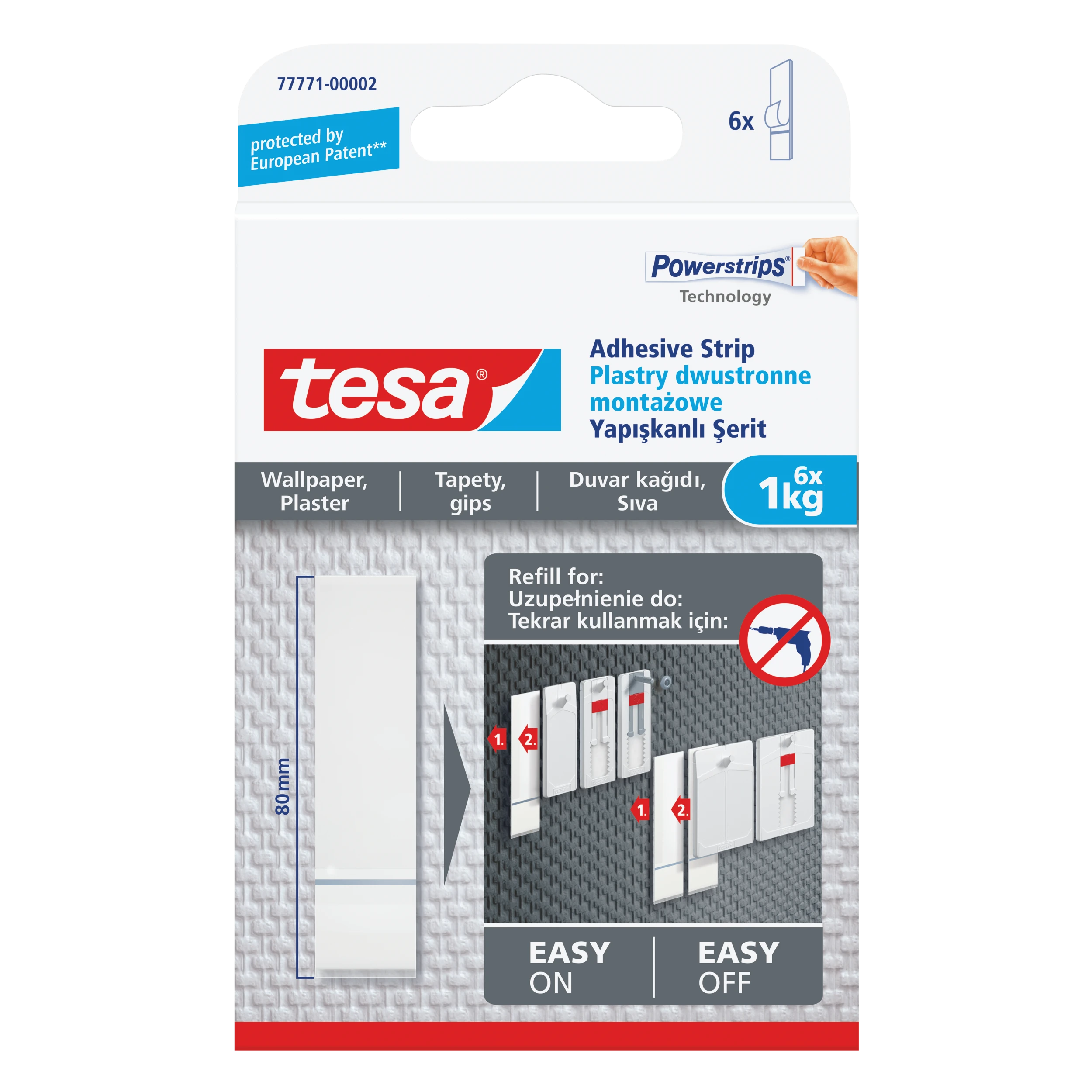 Tesa Plastry 6 vnt. tapetų tvirtinimo pleistrai, iki 1kg [77771-00007-00]