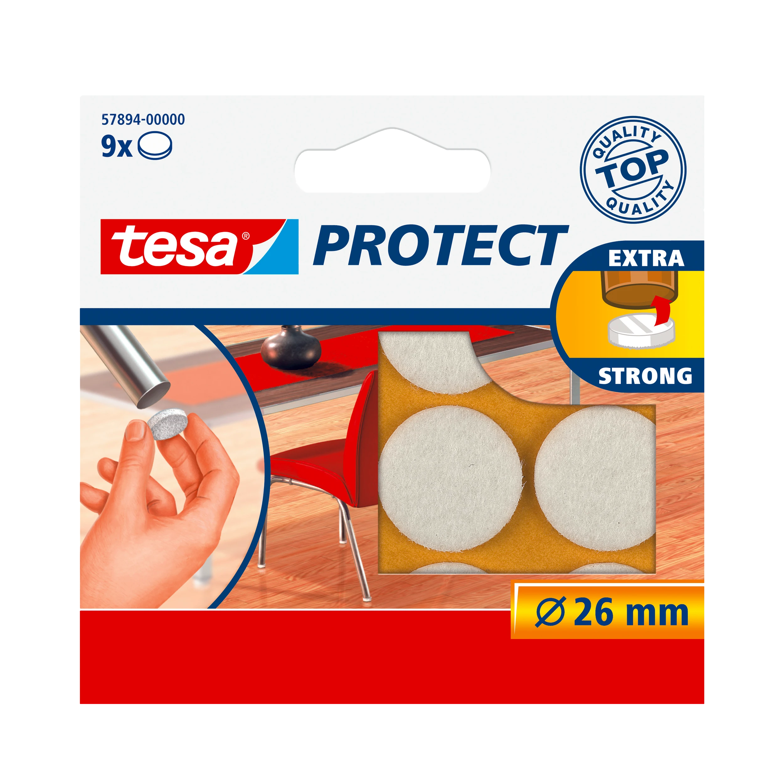 Tesa Podkładki Veltinio pagalvėlės, 26 mm skersmens, baltos, 9 vnt.