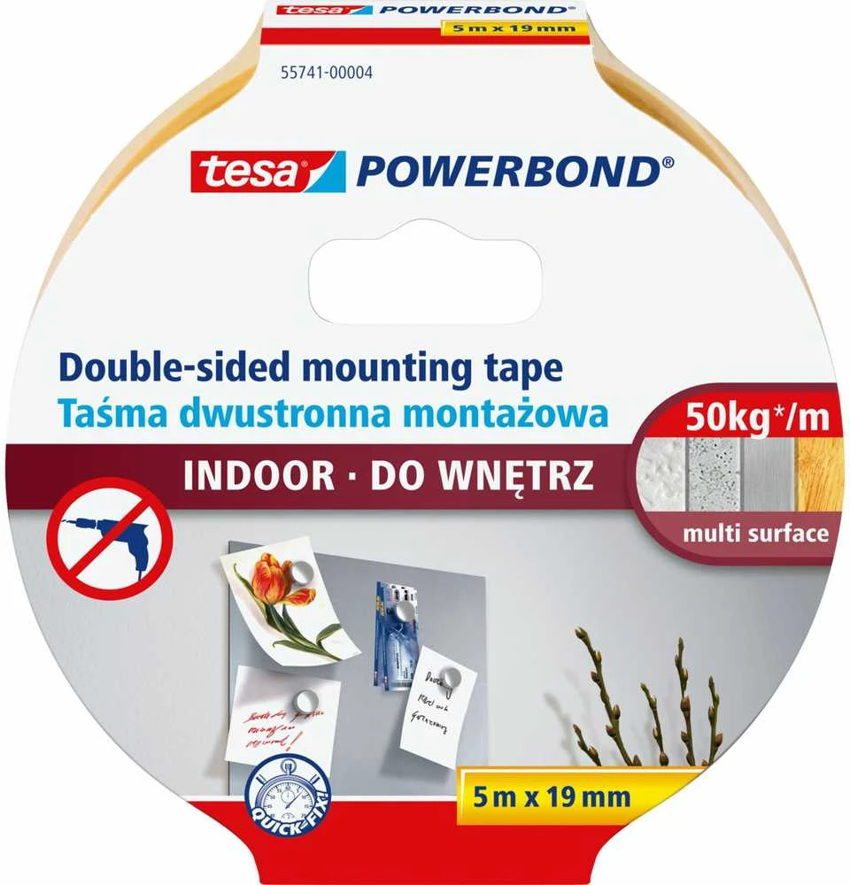 Tesa Skaidri powerbond tvirtinimo juosta vidaus darbams, 5m: 19mm