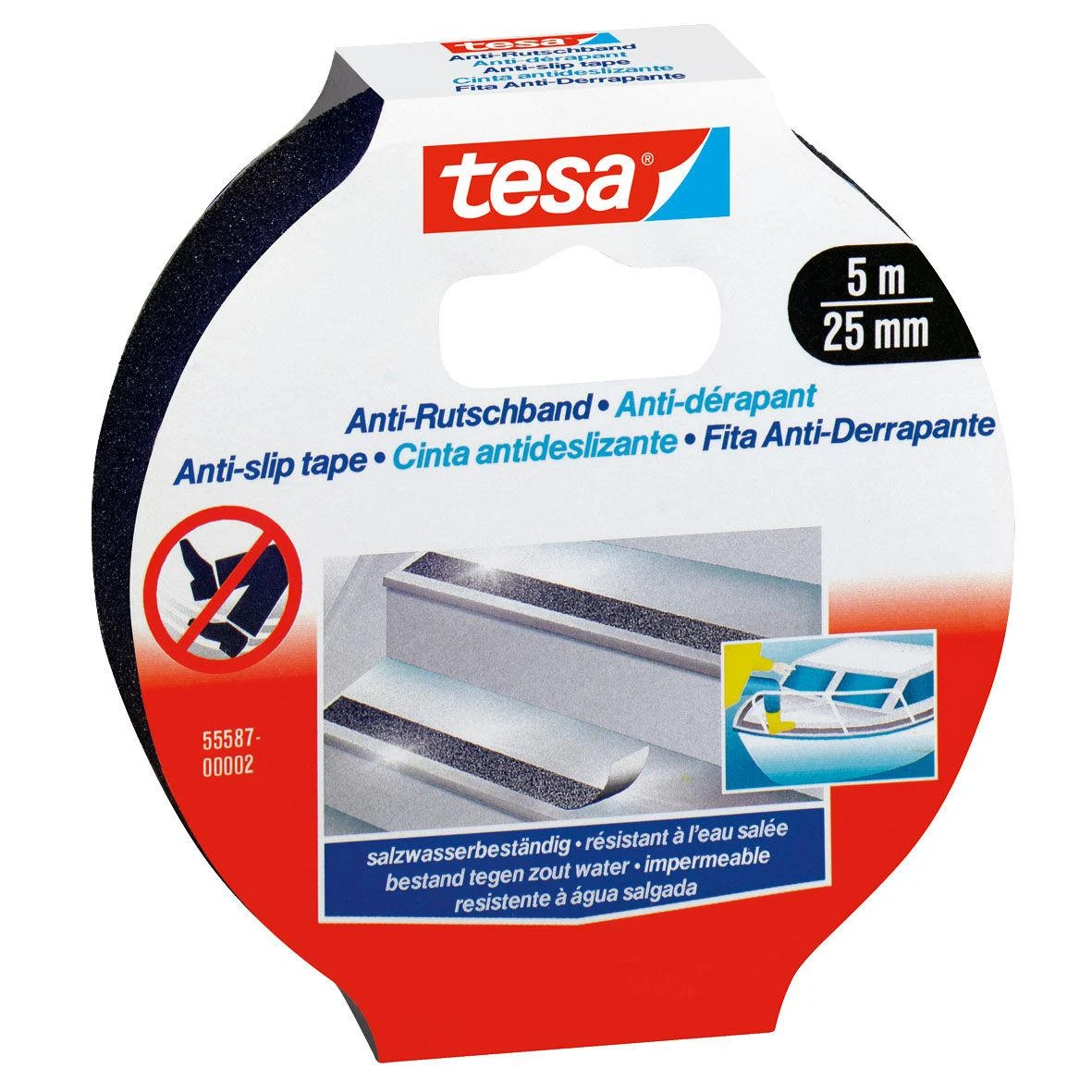 Slydimą mažinanti juosta TESA Anti-Slip Tape, 25mm x 5m, juoda