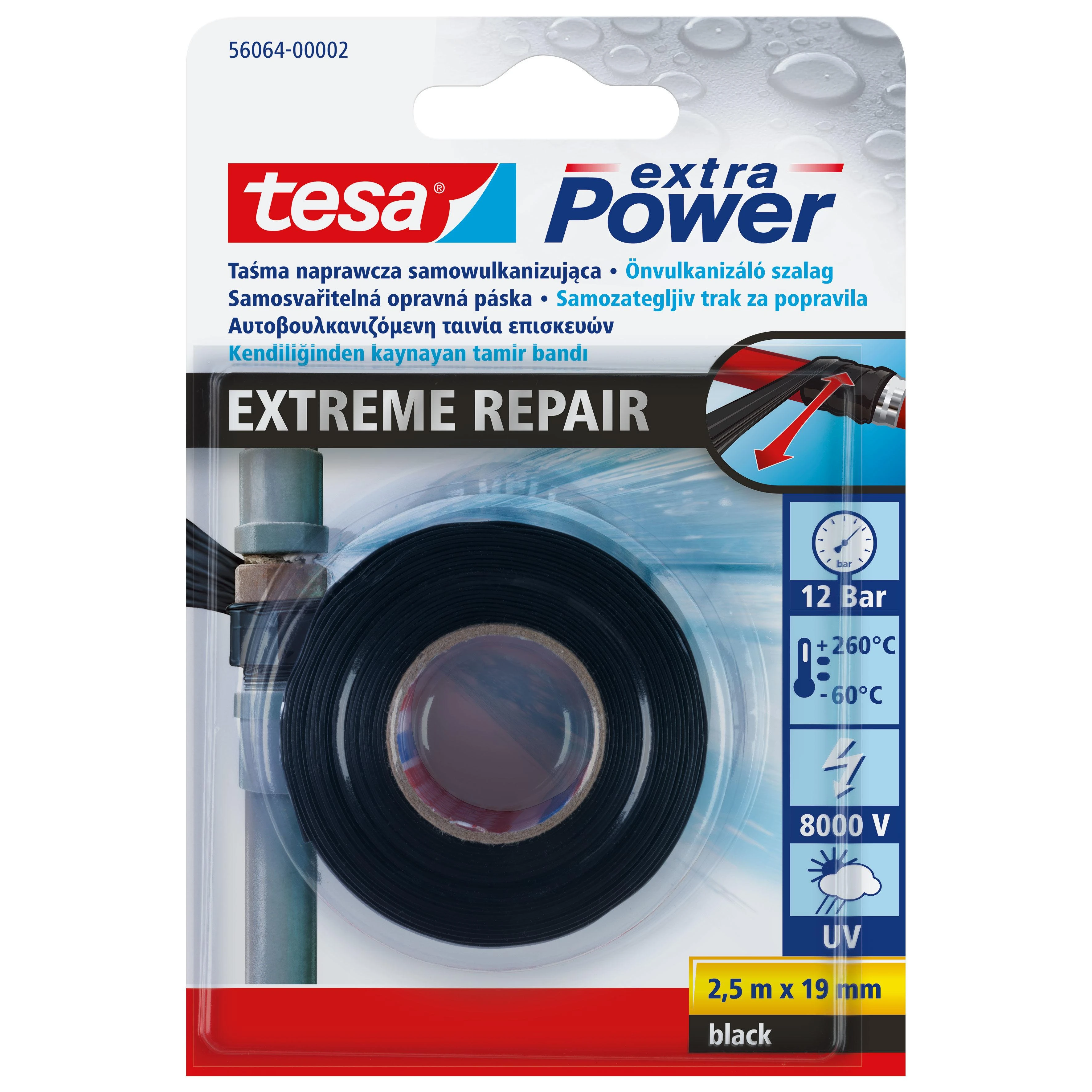Savaime užsivulkanizuojanti juosta tesa EXTREME REPAIR 2.5mx19mm juoda