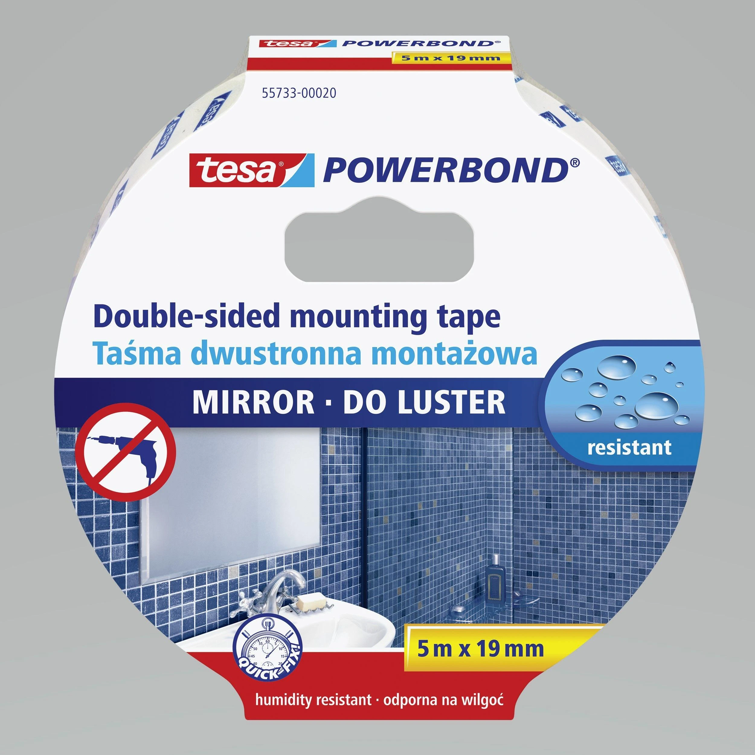 Tesa DVIPUSĖ LIPNIOJI JUOSTA VEIDRODŽIAMS TVIRTINTI5 m X 19 mm