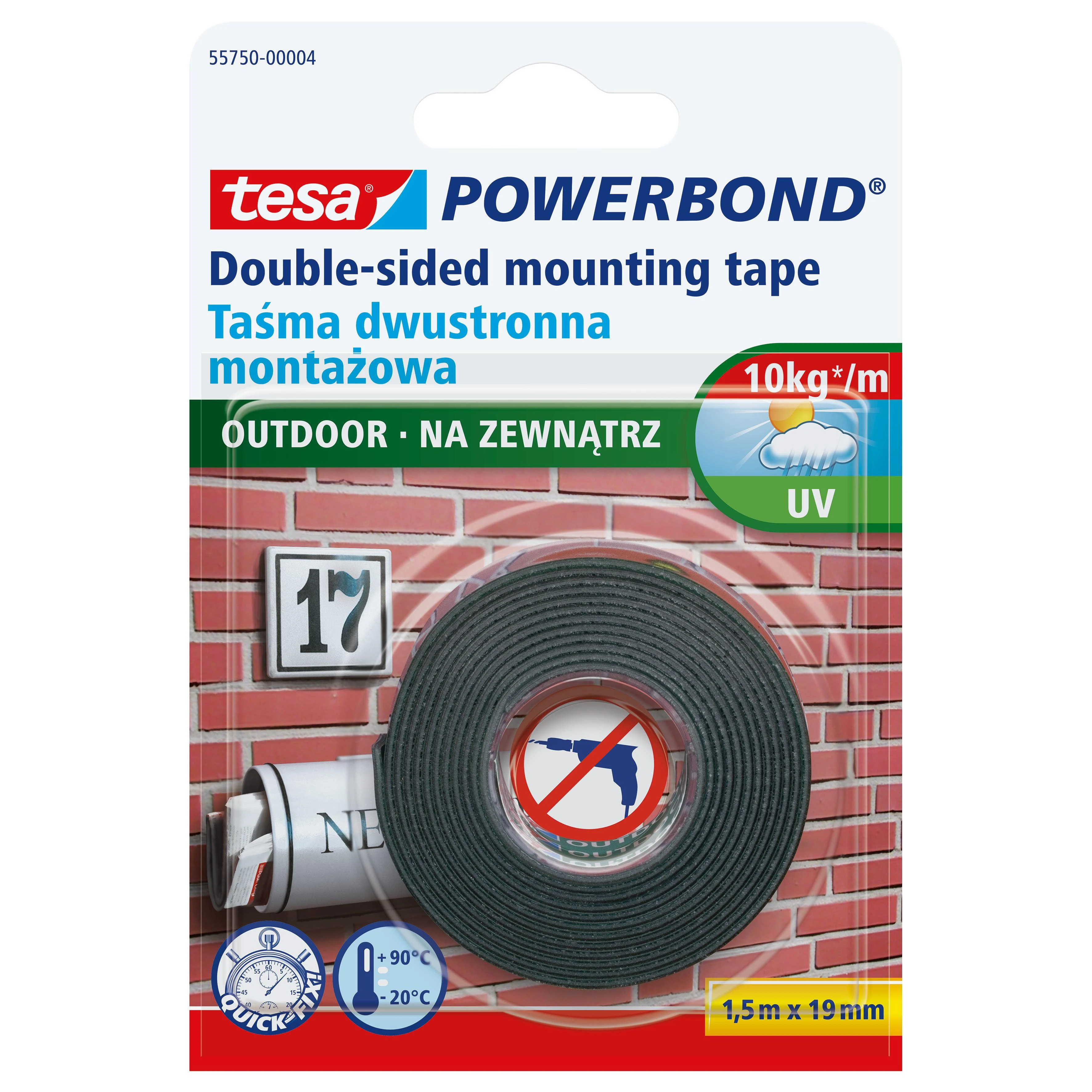 Tesa DVIPUSĖ LIPNIOJI JUOSTA LAUKO DARBAMS (10 kg 1,5 m X 19 mm)