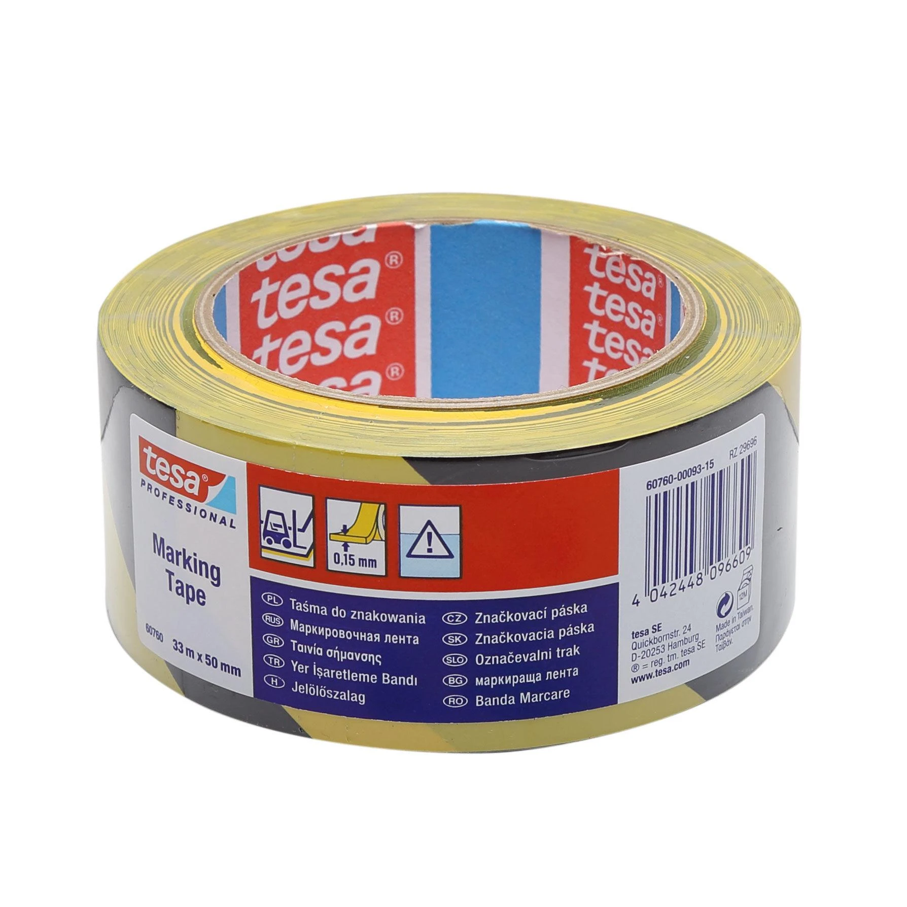 Įspėjamoji grindų žymėjimo juosta TESA (geltona/juoda) 33m x 50mm 60760-00093-15