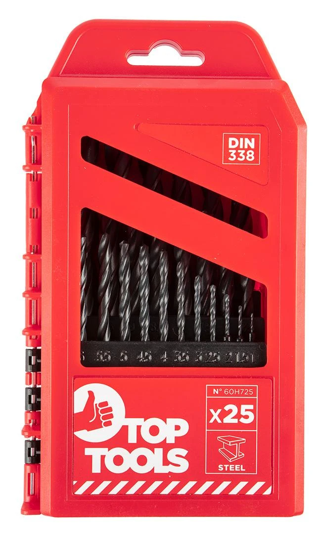Metalinis grąžtas Top Tools HSS cilindrinis 1,5 2 7 4,5 4 5,5 5 1 3 2,5 3,5 6 ​​10 10,5 11 11,5 12 12,5 13 6,5 7,5 8 8 5 9 53,5 mm komplektas