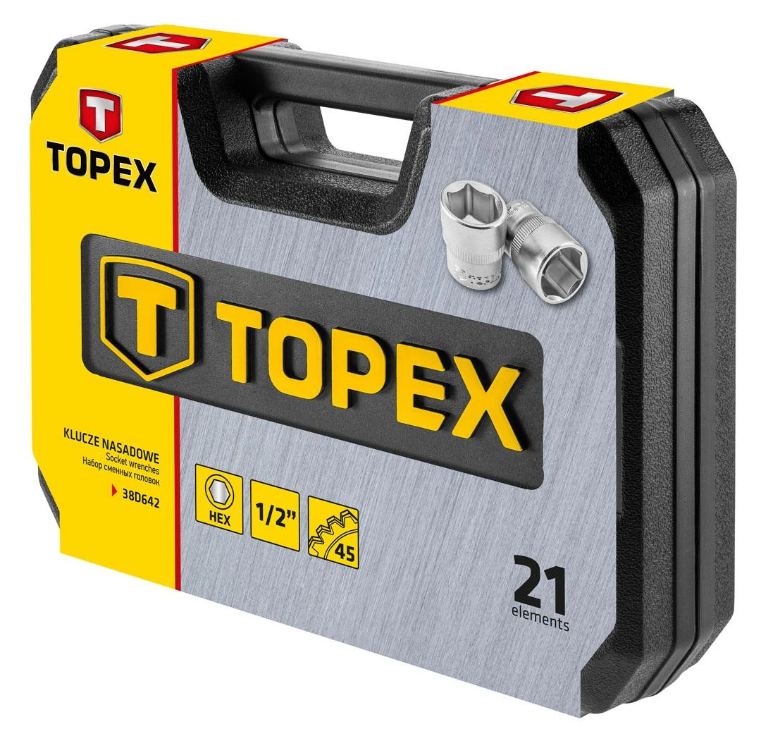 Sukimo galvučių komplektas Topex 38D642; 1/2''; 21 vnt.