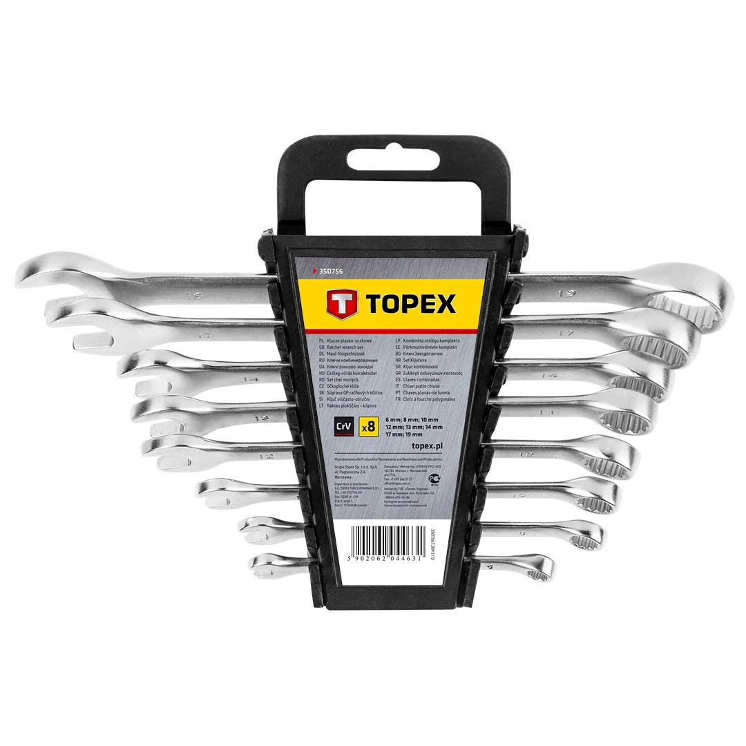 Kombinuotų veržliarakčių komplektas Topex 35D756; 6-19 mm; 8 vnt.