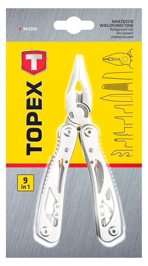 TOPEX 9-in-1 įrankis su replėmis pakuotėje