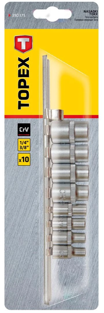 Topex Nasadki, Torx galvutės 1/4", 3/8", 9 vnt. rinkinys