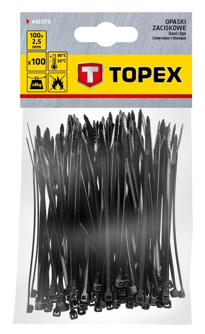 ‎Opaski Kabelių raišteliai 2,5 x 100 mm, 100 vnt., juodi
