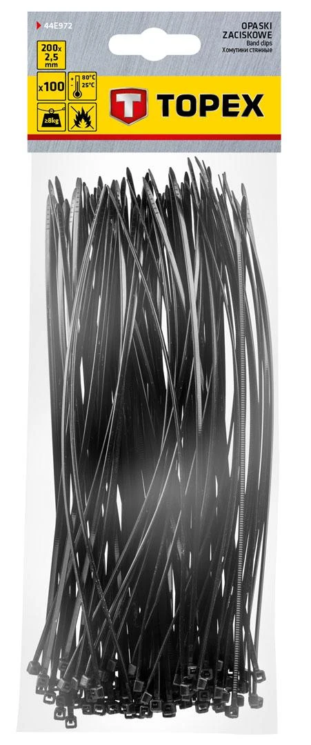 ‎Opaski Kabelių raiščiai 2,5 x 200 mm, 100 vnt., juodi