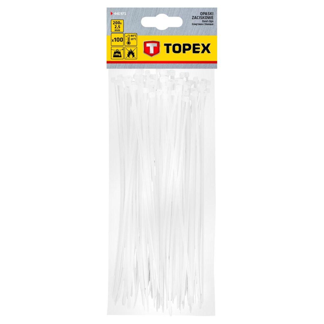 Užveržimo dirželiai TOPEX 2,5mm x 200mm Balti 100 vnt.