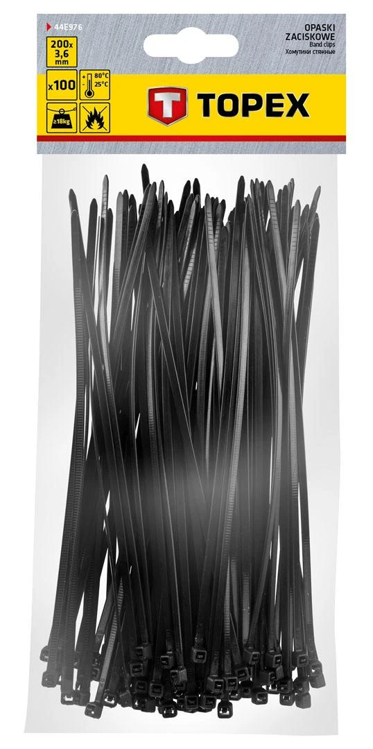 ‎Opaski Kabelių raiščiai 3,6 x 200 mm, 100 vnt., juodi