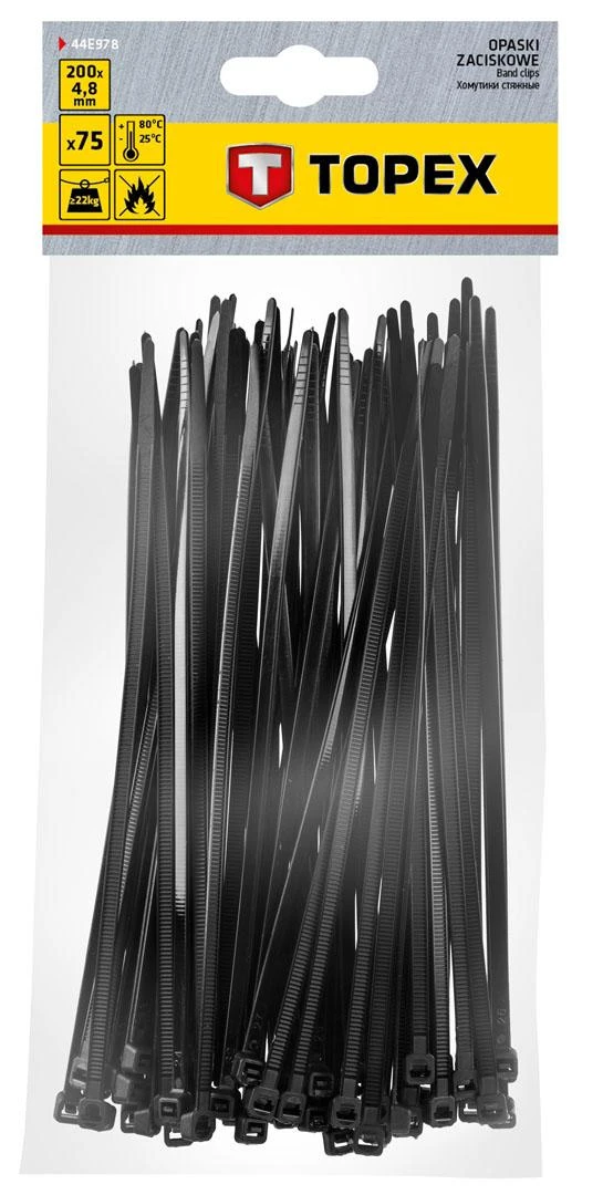 ‎Opaski Kabelių raiščiai 4,8 x 200 mm, 75 vnt., juodi