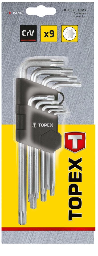 Topex Torx stiebo veržliarakčio komplektas L T10-T50 9vnt.