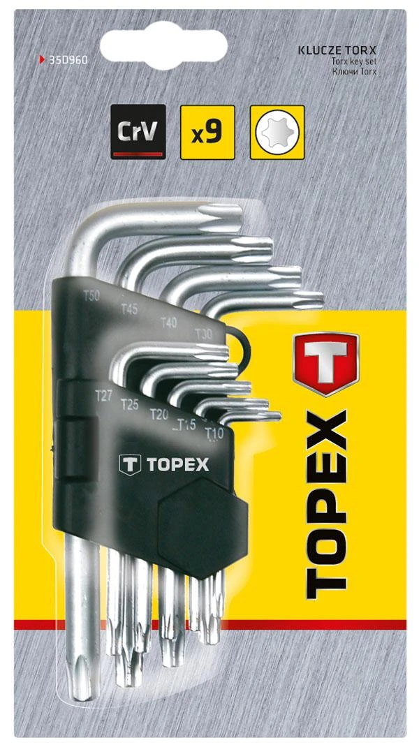 Klucze Topex Torx raktų rinkinys, tipas L T10-T50 9 vnt. 35D960