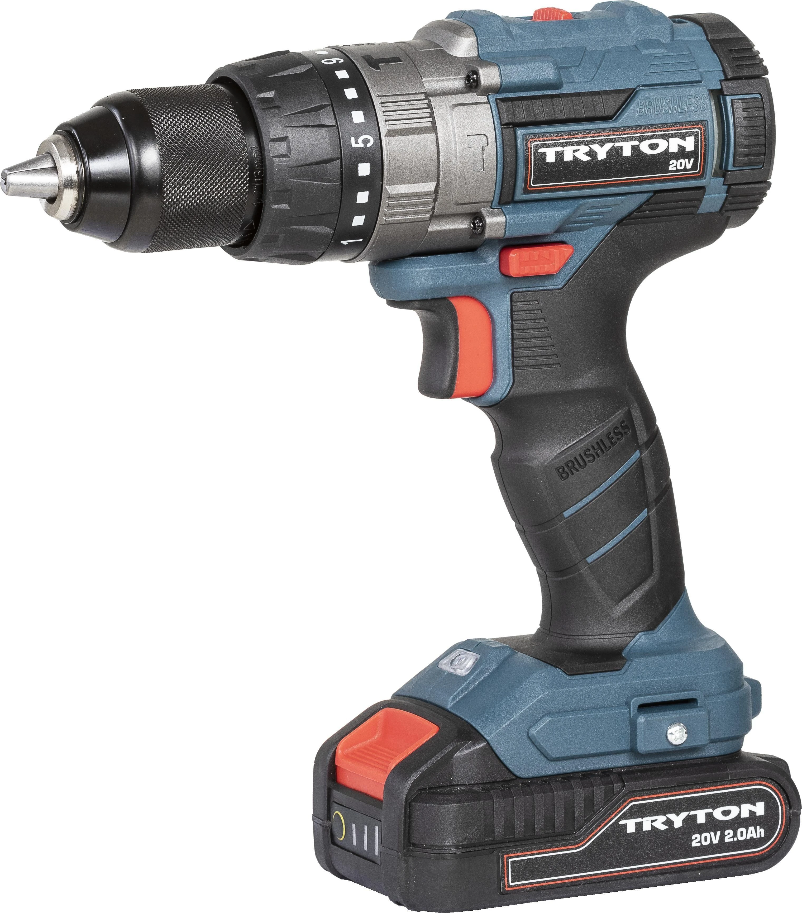Tryton 20V bešepetėlinis gręžtuvas-suktuvas šoninis vaizdas