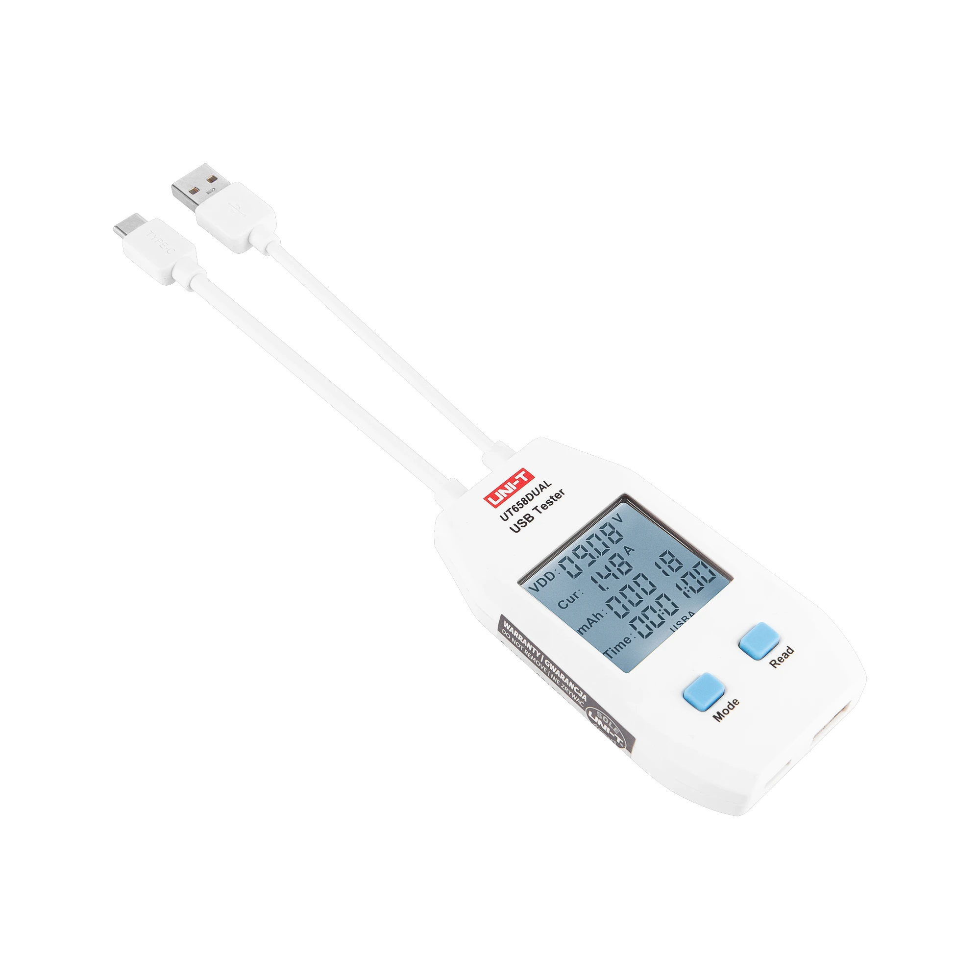 UNI-T UT658 Dual USB USB-C lizdų testeris