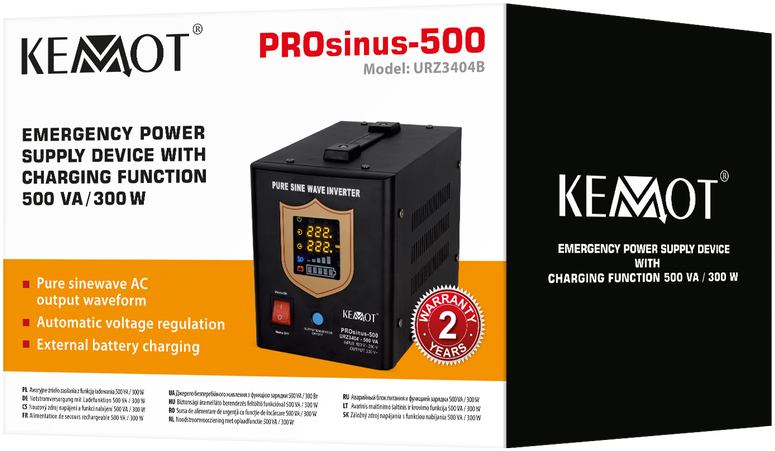 Nepertraukiamo maitinimo šaltinis 300W 12V/230VAC sinusas KEMOT - juodas