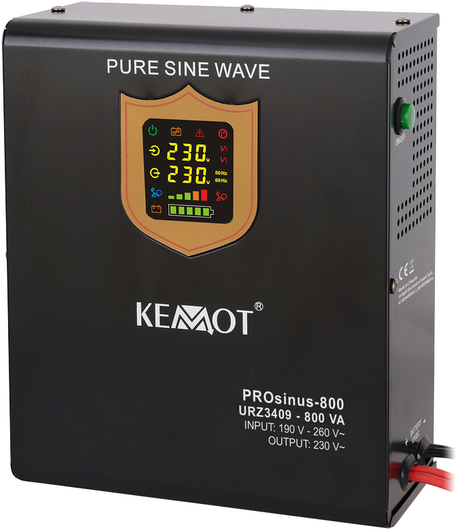 KEMOT PROsinus-800 sieninis nepertraukiamo maitinimo šaltinis grynos sinusinės bangos keitiklis su įkrovimo funkcija 12V 230V 800VA/500W