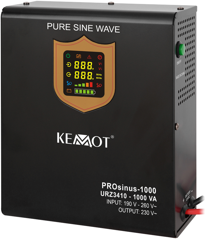 KMT sieninis nepertraukiamo maitinimo šaltinis KEMOT PROsinus-1000 keitiklis su gryna sinusine banga ir įkrovimo funkcija 12V 230V 1000VA/700W